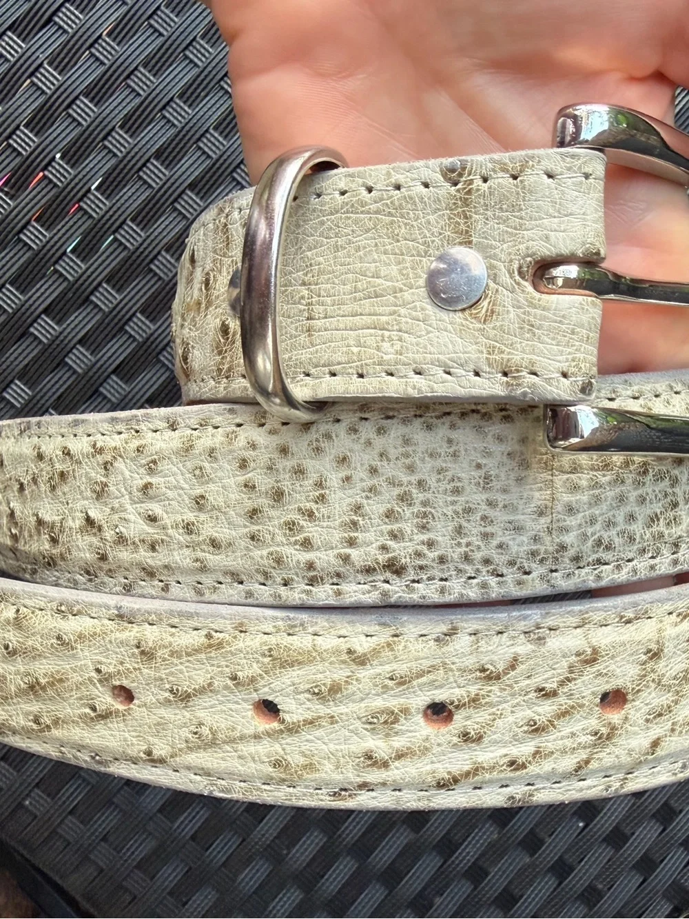 Genuine Ostrich Leather Belt Size 46 Beige Exotic Leather Western 54.5”